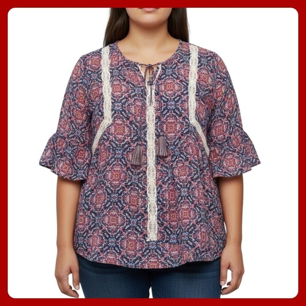 Artesia Boho Peasant Blouse Women‎ Large Tassel Lace Bell Sleeve Paisley